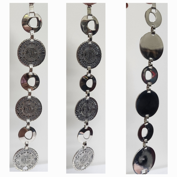Aztec Calendar Silver Disc Bracelet VINTAGE - Picture 11 of 16